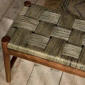 Nkuku Small Washed Raunak Acacia Walnut Acacia Woven Bench